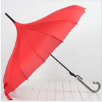 【新品 umbrella】 長傘/女性用傘/雨傘/UVカット 16本骨傘 ファッション的な宝塔傘 赤色